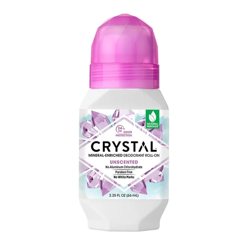 CRYSTAL - Desodorante mineral roll-on sin perfume, con protección contra olores las 24 horas, sin cloruro de aluminio ni parabenos, 2.25 onzas