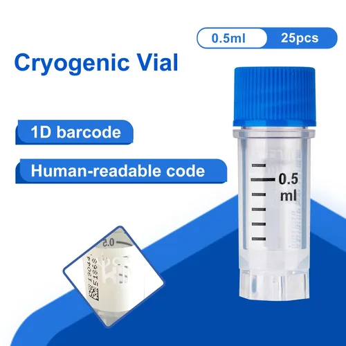 Miniatura 6 de Cryoviales de 0.0 fl oz, 25Pcs Cryotubes con código de barras lateral, frascos de esterilización con rosca externa, tubos de muestra con tapas Azul