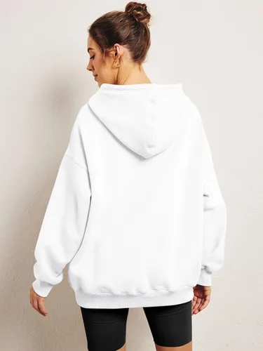 Miniatura 5 de Trendy Queen Sudaderas de gran tamaño con capucha de forro polar para mujer, camisas de manga larga, ropa de otoño con bolsillo