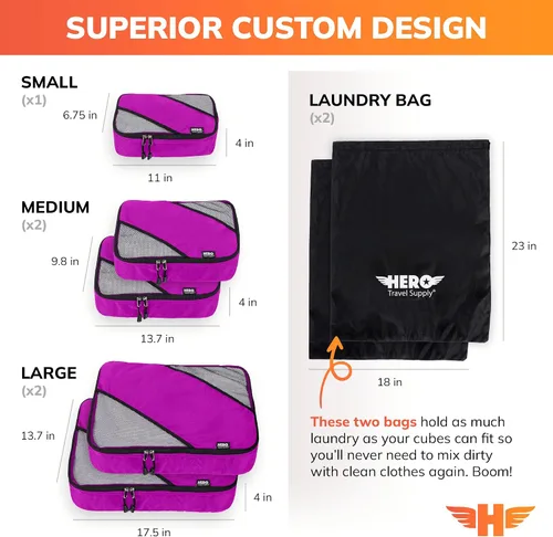 Miniatura 5 de HERO - Juego de 5 organizadores de equipaje con 2 bolsas de lavandería