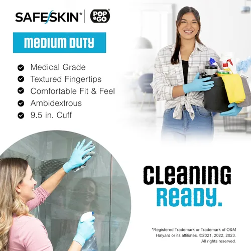 Miniatura 5 de SAFESKIN Guantes desechables de nitrilo en paquete POP-N-GO (50 o 200 unidades) de servicio mediano, sin polvo, limpieza, jardinería, manualidades
