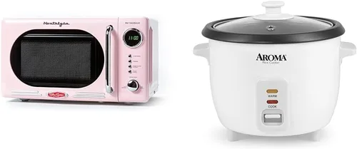 Nostalgia Horno microondas retro compacto para encimera, 0.7 pies cúbicos, 700 vatios y aroma para el hogar, 6 tazas (cocidas) 1.5 cuartos de galón,