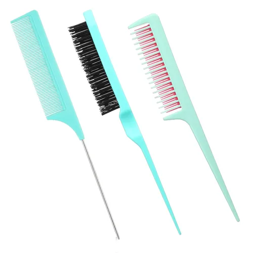 Miniatura 12 de Patelai Juego de 3 peines para peinar el cabello para mujer, cepillo para burlas/esponjoso, peine de cola de rata y peine triple (negro)