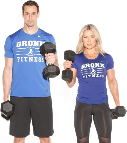 Miniatura 4 de Gronk Fitness Pares de mancuernas hexagonales de goma, 5 libras a 70 libras, equipo de entrenamiento para hombres y mujeres, hierro fundido