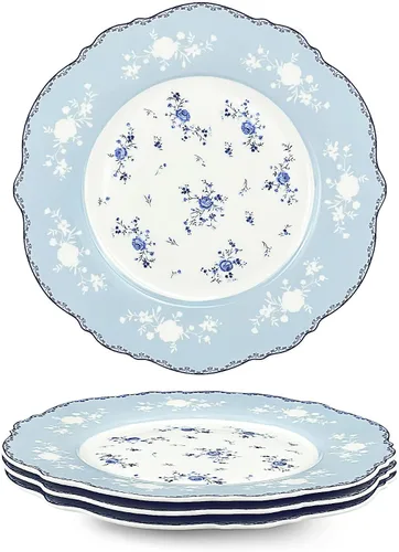 Miniatura 9 de fanquare Juego de 4 cuencos de ensalada de porcelana de 8 pulgadas, platos florales redondos para sopa, pasta, postre, fruta