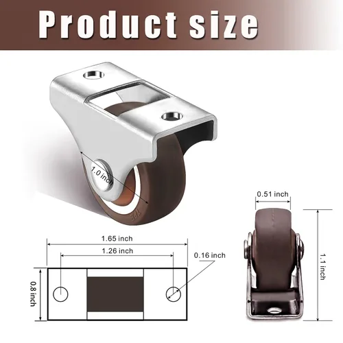 Miniatura 2 de Mini ruedas giratorias fijas, ruedas rígidas fijas no giratorias, ruedas fijas de placa superior, ruedas de goma (8 unidades, 1 pulgada)