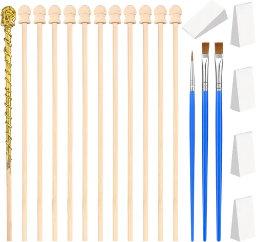 Blulu Kit de 23 piezas de varita mágica, 15 varitas de mago, juego de arte para manualidades y 3 pinceles de pintura, 5 herramientas de espuma para
