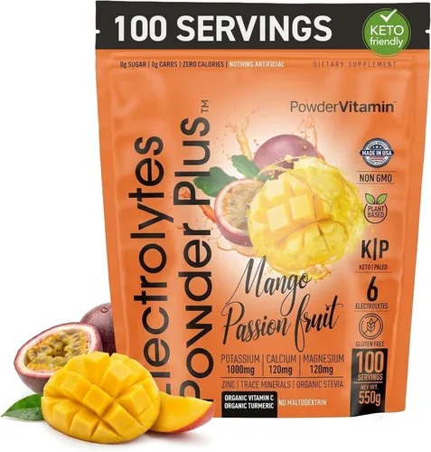 Miniatura 28 de Polvo de Electrolitos Plus (50 porciones), 0 calorías Keto, 0 azúcar, sin maltodextrina, 1000 mg de potasio, 120 mg de calcio, 120 mg de magnesio