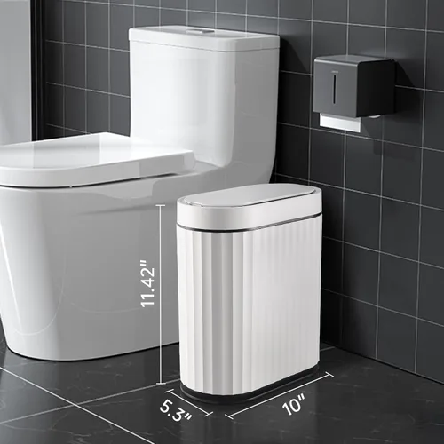 Miniatura 2 de ELPHECO Basurero de baño con tapa de 2 galones con sensor pequeño, delgado y inteligente, papelera automática impermeable, cubo de basura estrecho