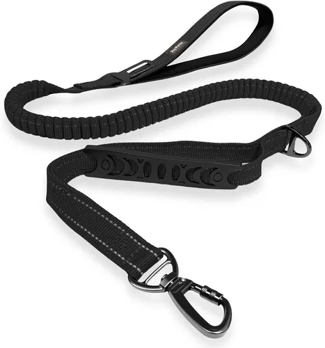 Correa elástica táctica sin tirones para perros medianos y grandes con doble asa (4-6 pies), absorbe los golpes, mango de tráfico y entrenamiento,