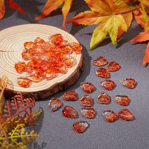 Miniatura 5 de PH PandaHall 100 dijes de hojas de otoño, hojas de árbol de otoño, cuentas de plantas, colgantes de vidrio transparente de dos colores para hacer