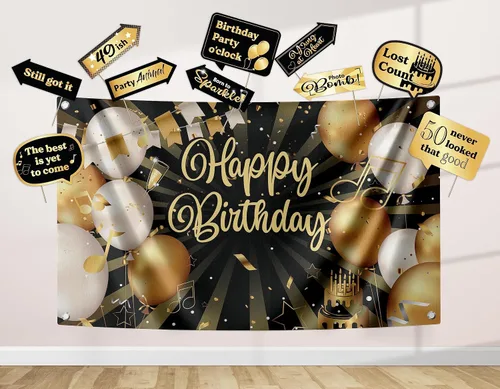 Kit de decoración para fiesta de cumpleaños número 50, incluye telón de fondo de fotografía y 10 accesorios para cabina de fotos de estudio con