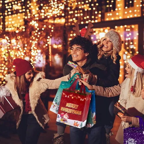 Miniatura 6 de Fayayuan Paquete de 16 bolsas de regalo de Navidad de tamaño mediano, bolsas reutilizables no tejidas con asas, perfectas para envoltura