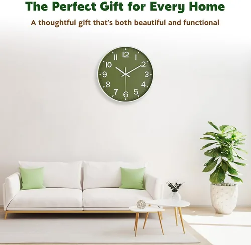 Miniatura 4 de Reloj de pared silencioso sin tictac, funciona con pilas, moderno reloj de pared analógico verde oliva para sala de estar, cocina, oficina