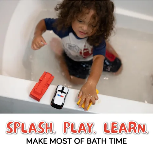 Miniatura 5 de SplashEZ Juguetes de baño para bebés sin moho, juguetes de baño sin agujeros para niños pequeños, juego de 6 autos para bañera para niños, juego