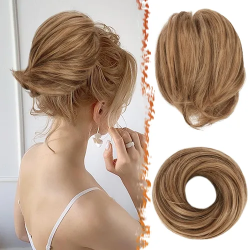 Miniatura 16 de BARSDAR Extensiones de Moño de Cabello Liso - Extensiones de Moño de Cola de Caballo Corta y Lisa para Mujeres, Coleteros de Moño de Cabello