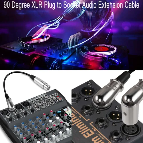 Miniatura 5 de QIANRENON Cable corto de micrófono XLR de 90 ángulos – Cable de extensión de audio equilibrado macho a hembra de 3 pines XLR de ángulo recto