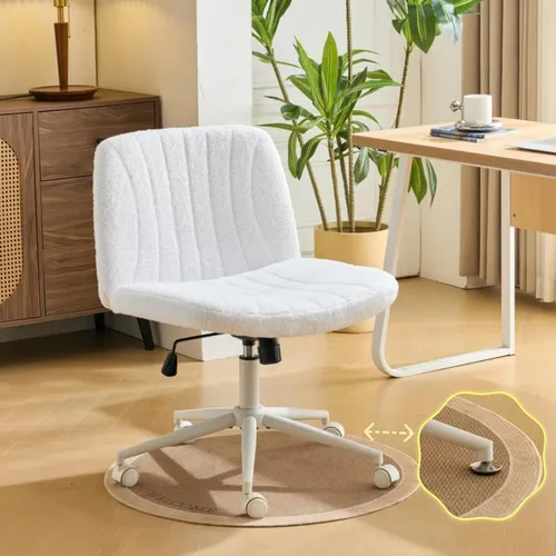 Miniatura 10 de VINGLI Silla de Patas Cruzadas, Silla de Escritorio de Oficina Ancha y Cómoda, Doble Uso con/sin Ruedas, Silla de Trabajo para Computadora, Silla