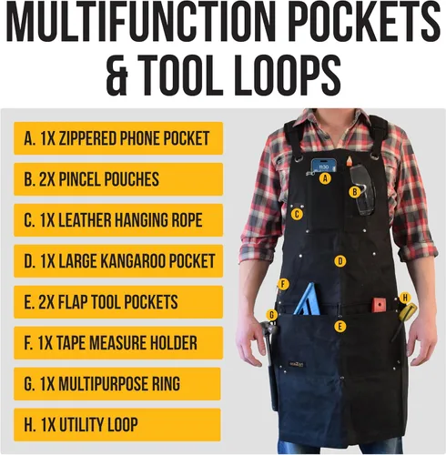 Miniatura 6 de ecoZen Delantal de soldadura de lona encerada con hilo de Kevlar, resistente al calor y a los productos químicos, totalmente ajustable