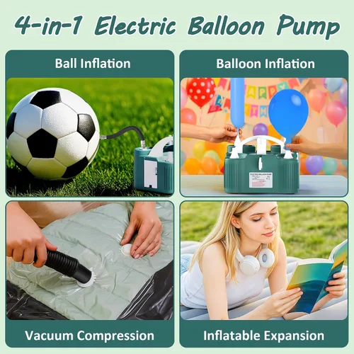 Miniatura 3 de Bomba de globos eléctrica 4 en 1 para todos los globos, globo de Mylar 260q de papel de aluminio, cojín de aire, flotador de piscina, pelota de Verde