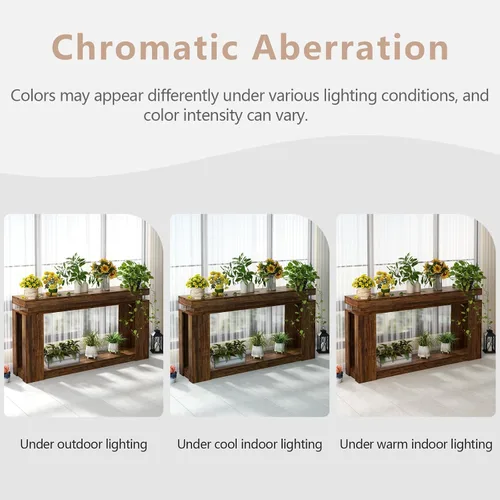 Miniatura 9 de Loomie - Mesa de consola larga de 63" con luces LED y toma de corriente, mesa de sofá de estilo granja de 2 niveles detrás del sofá