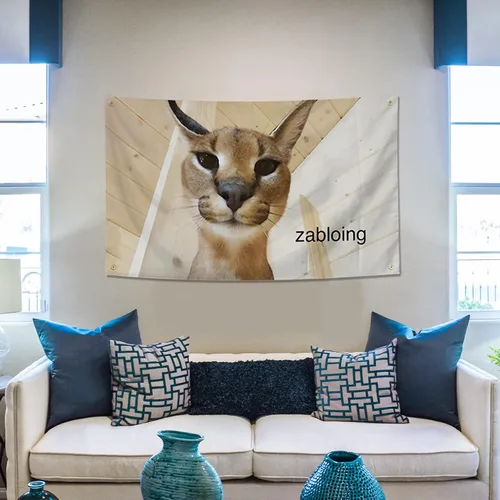 Miniatura 5 de Zabloing Floppa Flag - Divertido póster duradero de hombre con ojales de latón, tapiz de 3 x 5 pies para decoración de dormitorio universitario, al