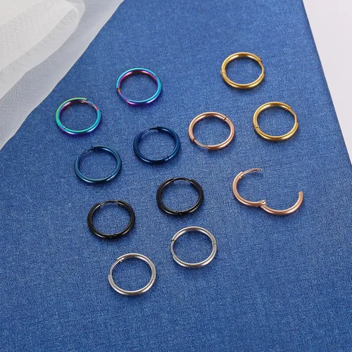 Miniatura 4 de Aretes de aro pequeños de acero inoxidable quirúrgico 316L de 0.315 in, 0.394 in, 0.472 in y 0.551 in, hipoalergénicos, con lóbulos helix