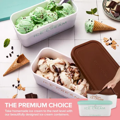 Miniatura 7 de Recipientes para helados con tapas herméticas de silicona (paquete de 2) de 2 cuartos de galón cada uno, recipientes reutilizables para congeladores
