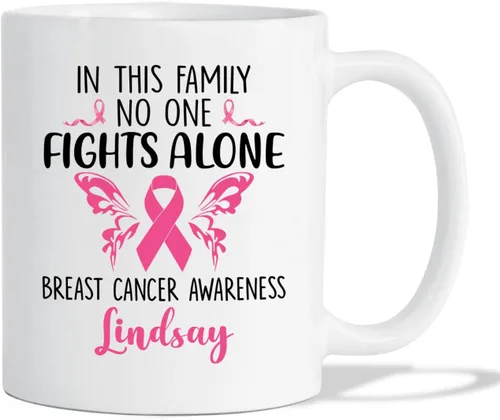 Miniatura 17 de Taza de café de concientización sobre el cáncer de mama con nombre personalizado, taza de café de 11 onzas, taza de té de cerámica blanca