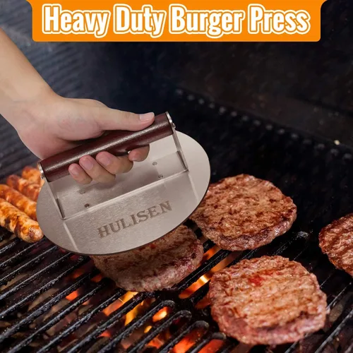 Miniatura 2 de HULISEN Juego de Prensa para Hamburguesas y Cúpula Derretidora de Servicio Pesado, Prensa de Tocino Redonda de Acero Inoxidable de 8.5 Pulgadas