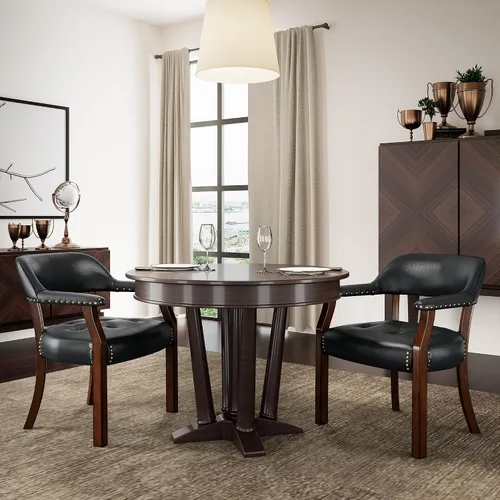 Miniatura 30 de Sillas de comedor con tapizados y brazos, silla de escritorio de oficina con remaches de metal. Sillas de capitán de jefe de PU, taburetes