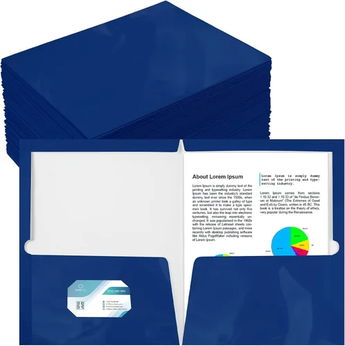 Yeaqee Paquete de 100 carpetas a granel con 2 bolsillos, carpetas de papel laminado brillante, tamaño carta, tamaño carta, dos bolsillos, Azul
