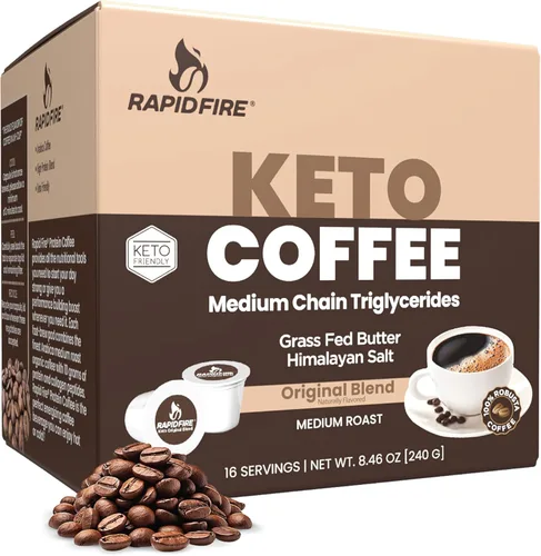 Miniatura 8 de Rapidfire Caramel Macchiato Cápsulas de café cetogénico de alto rendimiento, apoya la energía y el metabolismo, control de peso, taza K de una sola