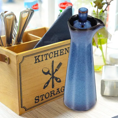 Miniatura 2 de Kichvoe Botella de condimento de cerámica de estilo japonés, recipiente de salsa de esmalte vintage para uso doméstico y restaurante, recipiente
