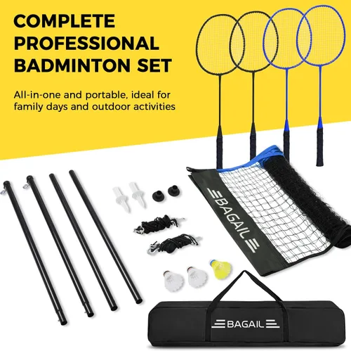 Miniatura 6 de BAGAIL Juego de red de bádminton para exteriores con sistema de cabrestante anti-hundimiento, tamaño oficial de 20 pies x 5 pies, 4 raquetas, 3