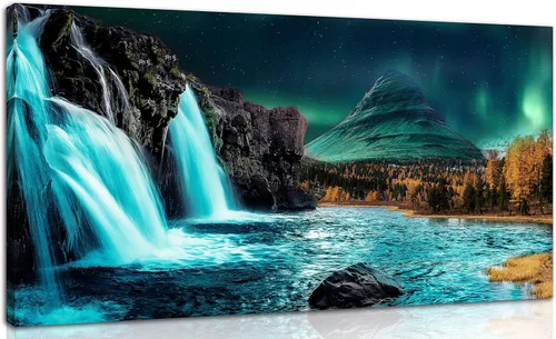 Lienzo grande para pared de sala de estar, cuadros de cascada para pared, decoración de pared verde azulado, listo para colgar, tamaño 40 x 20 Verde