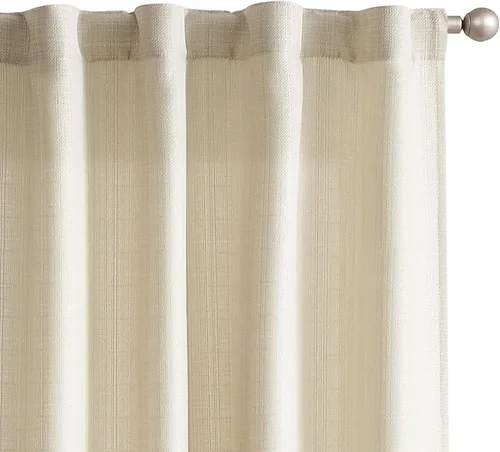 JINCHAN Cortinas de lino beige para sala de estar y dormitorio, cortinas texturizadas de 63 pulgadas de largo, cortinas de estilo rústico de tejido