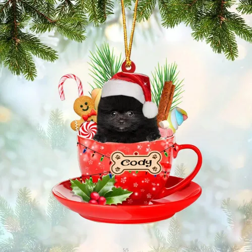 Miniatura 40 de NAZENTI Adorno personalizado de Alaskan Malamute en taza roja, adorno de Navidad personalizado para perros amantes de las mascotas, colgante