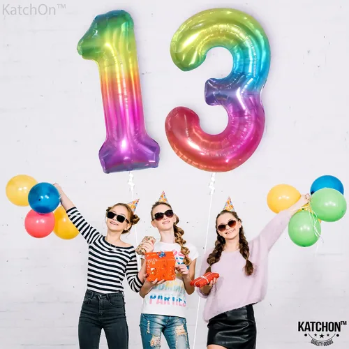 Miniatura 8 de KatchOn, Globo gigante arcoíris número 13 – 40 pulgadas Globos de cumpleaños 13 Decoraciones de cumpleaños 13 para niñas Globos de números