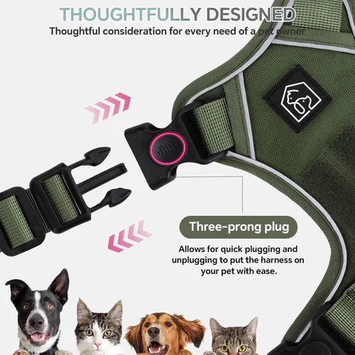 Miniatura 4 de Arnés táctico resistente para perros pequeños, arnés para perro sin tirones con asa y clip frontal, acolchado suave reflectante, panel de , chaleco