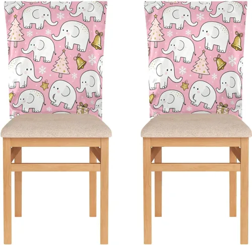 Cute White Elephant Pink and Gold Dining Chair Slipcovers Anti-Dust for Home, Restaurant, Banquet Set of 2 decoración Parson Chair Covers