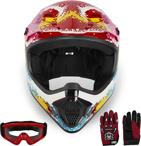 Miniatura 19 de SLMOTO Casco de motocross para niños y jóvenes, casco de motocicleta todoterreno para motocross, ATV aprobado por DOT, casco de calavera negra, Azul