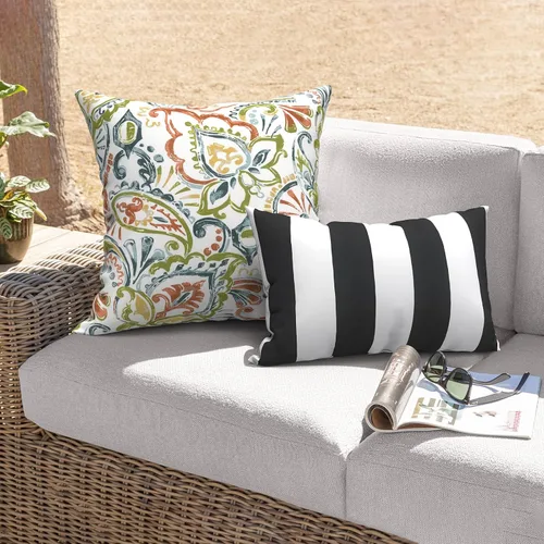 Miniatura 486 de Juego de 2 almohadas para exteriores de 16 x 16 pulgadas, repelentes al agua con interiores, para muebles de patio, hogar, jardín, geometría bohemia