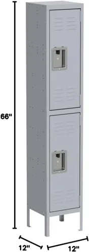 Miniatura 3 de MIIIKO Taquillas de empleados de 2 niveles, armario de acero con cerradura de dos puertas, rejillas de ventilación y ganchos para colgar