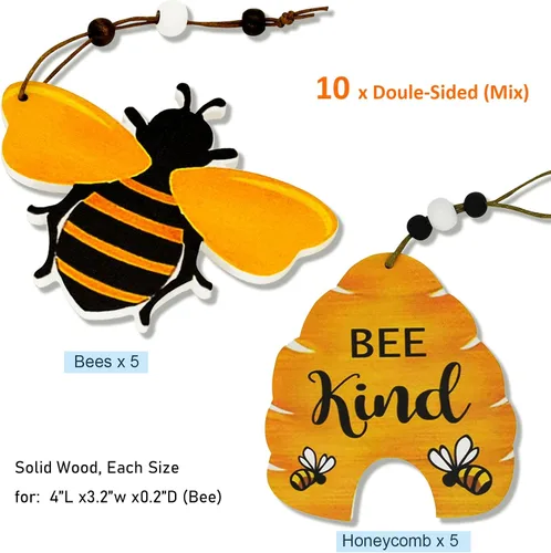 Miniatura 6 de 10 adornos de colmena de madera para bandeja de árbol, corona, festival de Navidad, letrero de abeja, manualidades, decoración colgante para el 5