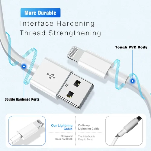 Miniatura 6 de Paquete de 4 cables de carga para iPhone, Lightning a USB-A con certificación MFi [3/3/6/6 pies], cable de carga rápida compatible con iPhone 12/12
