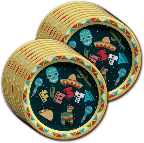 Miniatura 2 de Suministros de fiesta temática mexicana - Juego de platos de tacos con servilletas y tazas Kit para 16