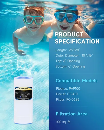 Miniatura 3 de AQUALTRA Filtro de piscina compatible con CC100, C-9410, CCRP100, PAP100, PAP100-4, Ultral-C3, R173215, FC-0686, 100 pies cuadrados, 23 5/8 pulgadas