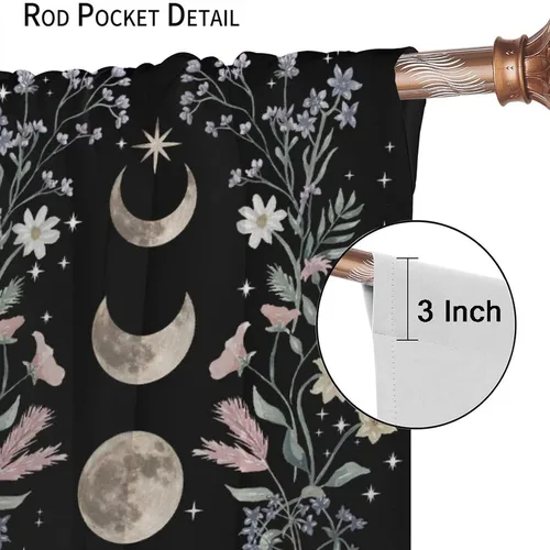 Miniatura 5 de Cortinas Florales de Luna Flores Silvestres Fase Jardín Iluminado por la Luna Estética Boho Primavera Naturaleza Juego de Tratamiento de Ventana