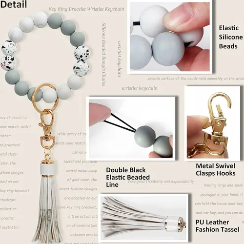 Miniatura 3 de BIHRTC Pulserallavero para enganchar las llaves del automóvil, brazalete con cuentas de silicona para mujer